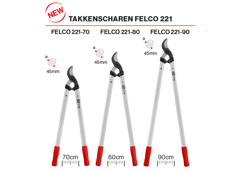 Takkenschaar Felco 221-80, lengte 80 cm, gebogen snijkop, aluminium grepen