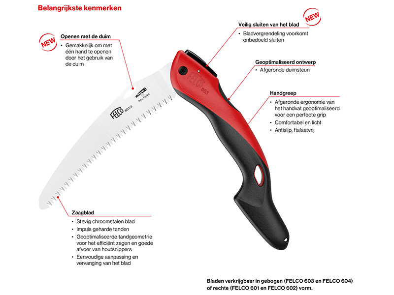 Snoeizaag / vouwzaag Felco 601 inklapbaar, bladlengte 12 cm, recht zaagblad
