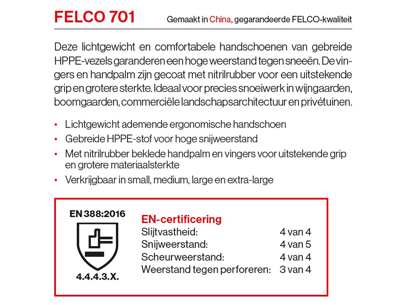 Handschoen Felco 701 maat XL, HPPE vezel met nitril coating