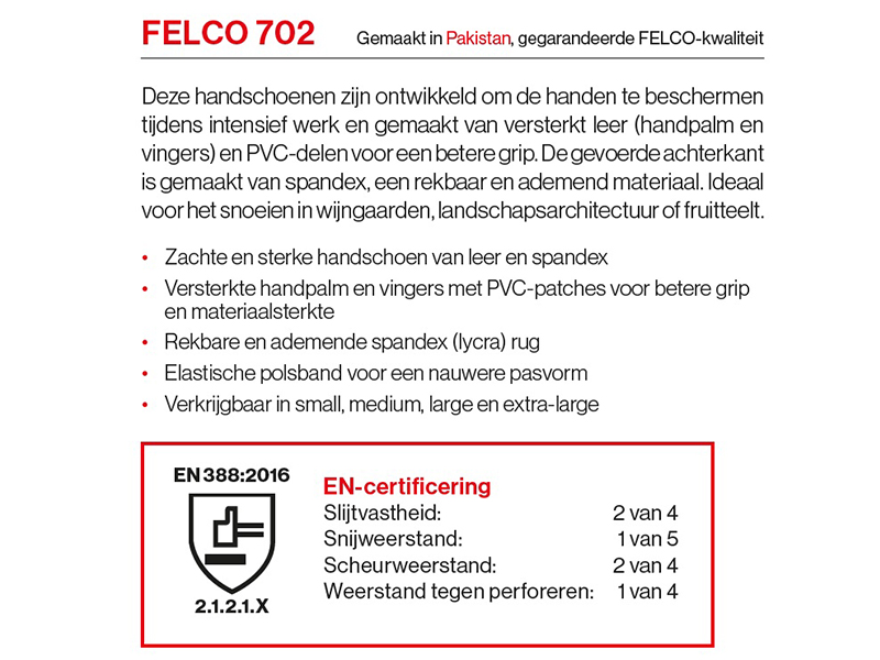 Handschoen Felco 702 maat L, rundleder met spandex rugzijde