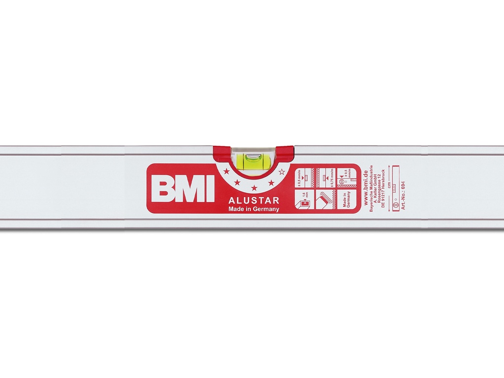 Blokwaterpas BMI Alustar 200 cm, dikwandig aluminium, 2 libellen