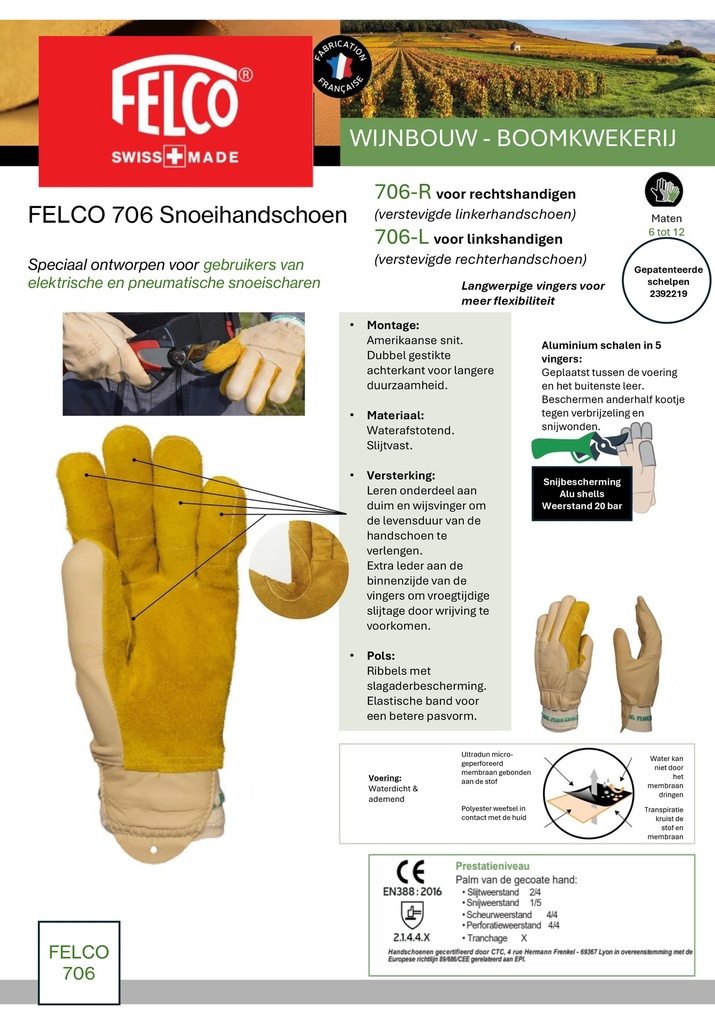 Veiligheidshandschoen FELCO 706R 9 maat M/L, voor linkerhand