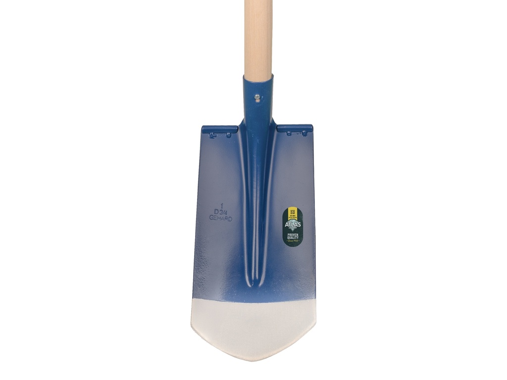 Kabelschop ATLAS DIAMANT 16 cm 3/4 blauw, onderkant spits, RONDE OPSTAP, met ATLAS schopsteel 110 cm