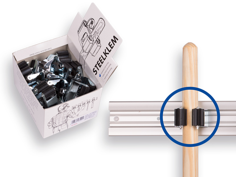 [1107415] 1x Displaybox PRAX mit Stahlklemmen rund 25 mm (20 Stück pro Box)