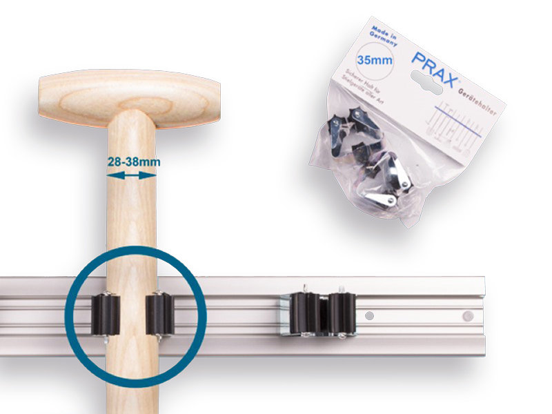 PRAX Gerätehalter Ø 35 mm für Stiele ø 28 bis 38 mm. Zwei Stück in einer Verpackung 
