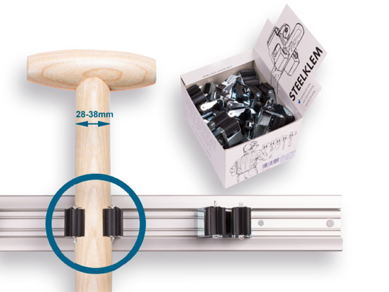 1x Boîte présentoir PRAX avec pinces pour manche rond 35 mm (20 pièces par boîte)