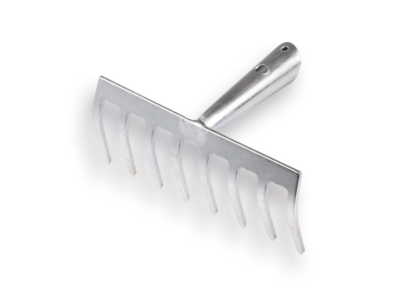 Garden rake galvanised with 8 bent tines, without handle
