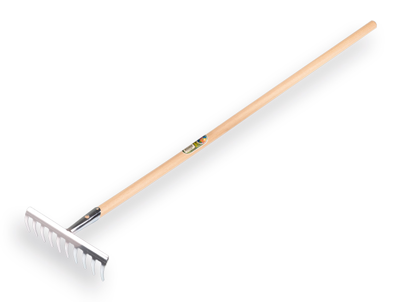 Gartenrechen Jimmy verzinkt mit 10 gebogenen Zinken, mit IKAPE Stiel 150 x 2,8 cm. FSC 100%