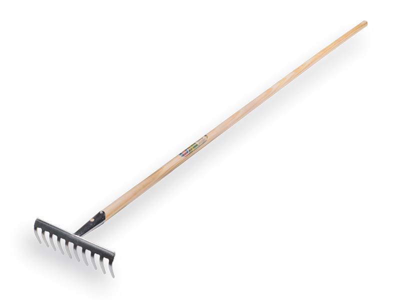 Gartenrechen Jimmy verzinkt mit 12 gebogenen Zinken, mit IKAPE Stiel 150 x 2,8 cm. FSC 100%