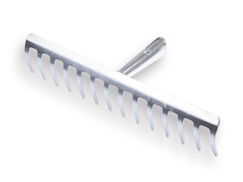 Galvanised garden rake with 14 bent tines, without handle