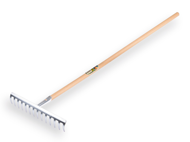 Garden rake galvanised with 14 bent tines, with IKAPE handle 150 x 2.8 cm. FSC 100%
