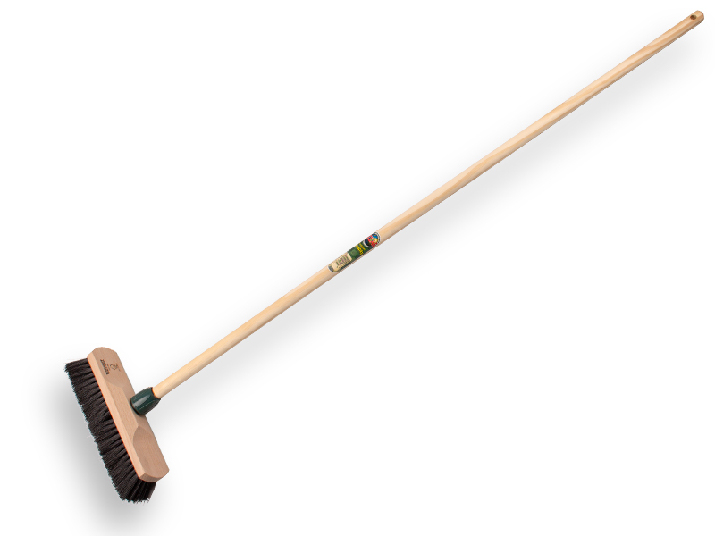 Balai à poils souples VERO noir 28 cm, avec raccord pour manche et manche IKAPE 130 x 2,4 cm et œillet de suspension (conique)