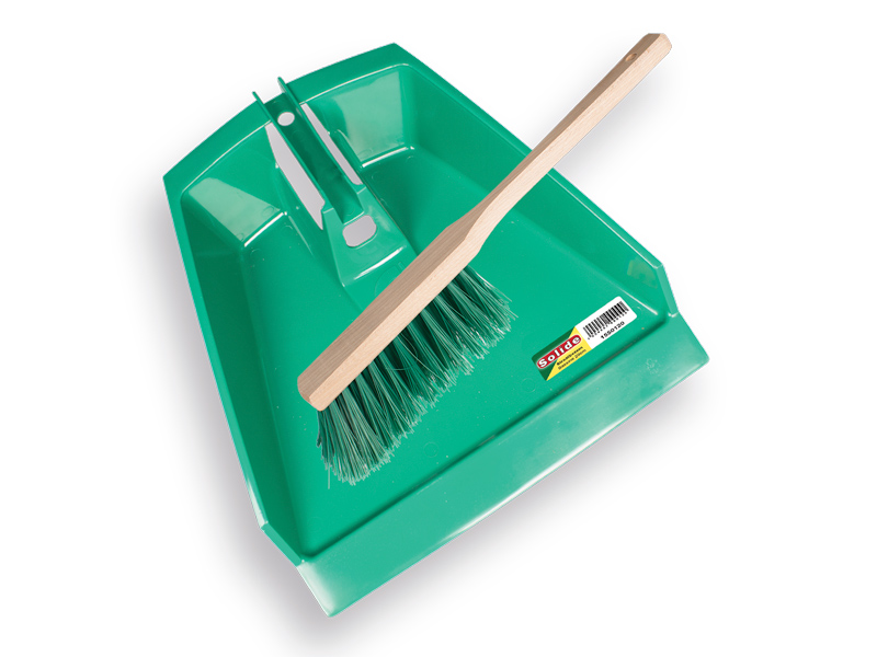[1492030] Pelle à poussière SOLIDE en plastique grand 39 cm de large, avec balayette PPN. FSC 100%