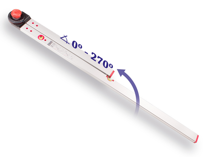 [1505397] Rapporteur d'angle BMI 60 x 120 cm, plage de mesure de 0° à 270°, 2 niveaux à bulle