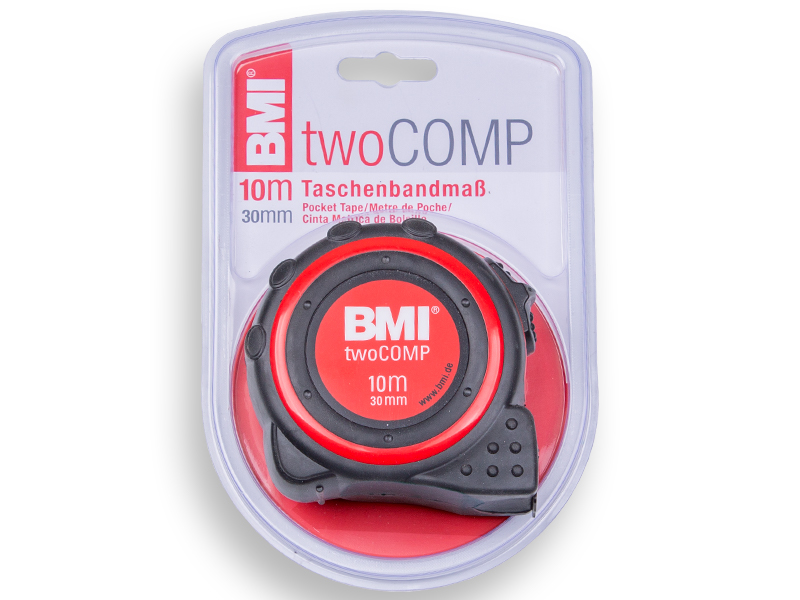 BMI TwoCOMP Taschenbandmaß 10 m aus schlagfestem ABS-Kunststof mit robuster Bandmechanik 