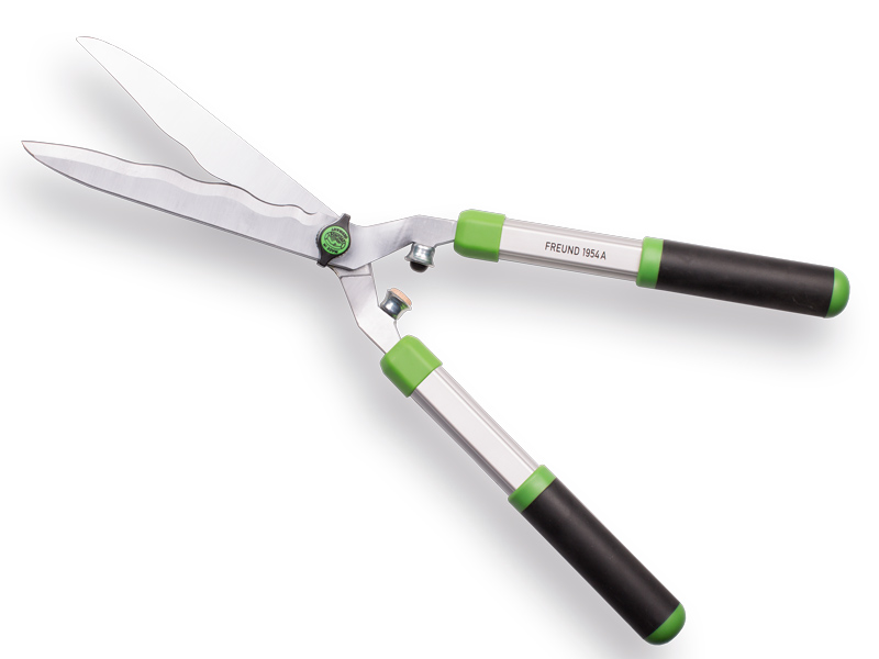 FREUND Heckenschere 1954 A Aluminium  mit Wellenschliffschneide. L55 cm, Bl 24 cm, bis zu 16 mm ø