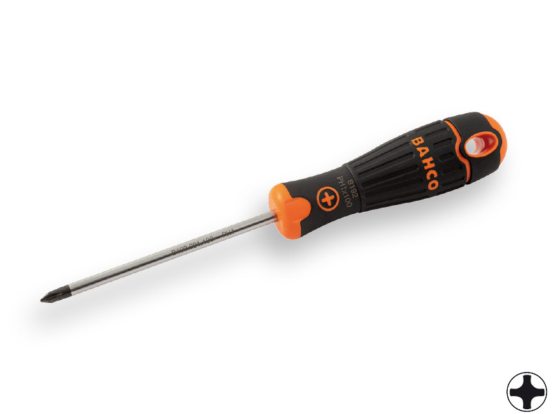 [1509170] Screwdriver BAHCO Philips PH2 125 mm, Phillips head with rubber grip