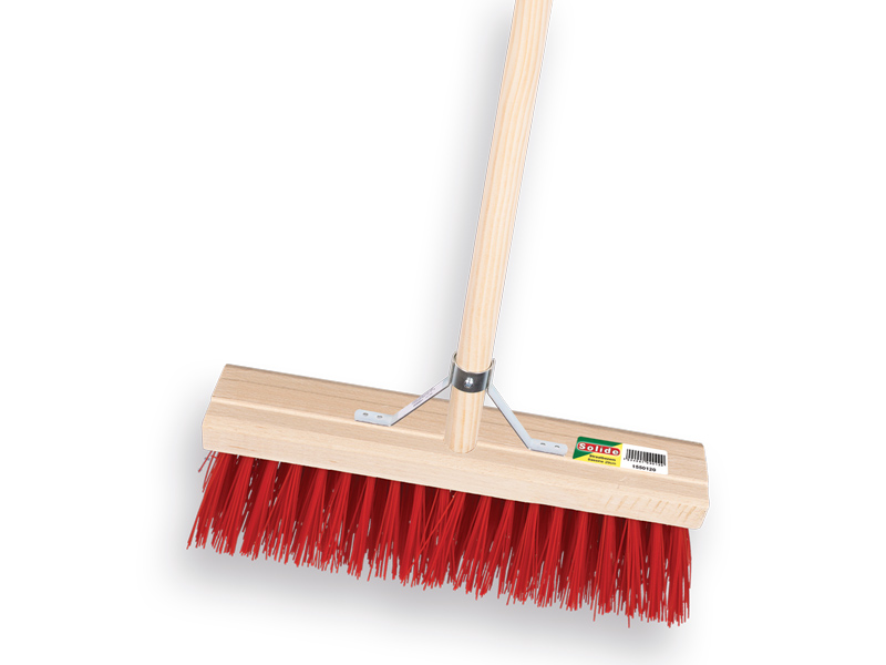 [1550125] Broom SOLIDE PPN red 35 cm, flat cap, with IKAPE handle 150 x 2.8 cm and broom handle bracket, FSC 100%
