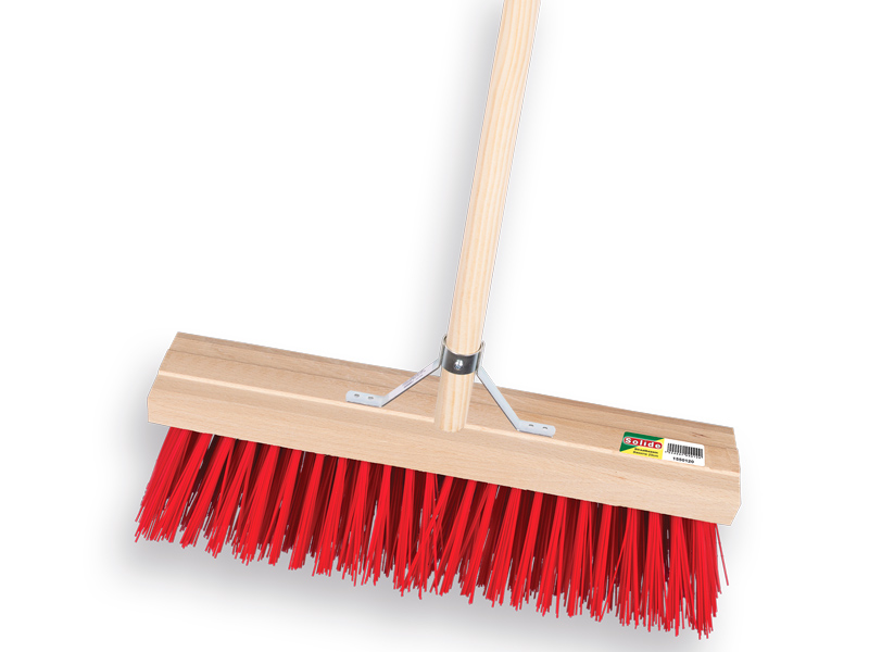 Balai SOLIDE PPN rouge 41 cm, capuchon plat, avec manche IKAPE 150 x 2,8 cm et support de manche de balai, FSC 100%