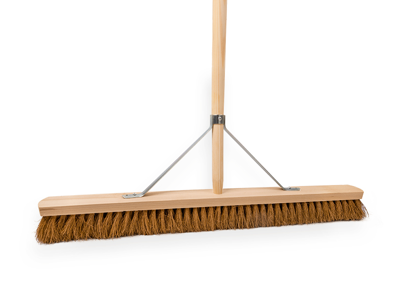 Balai à pousser SOLIDE fibre de coco 80 cm, capuchon plat, avec manche IKAPE 160 x 2,8 cm et support de manche de balai large. FSC 100%