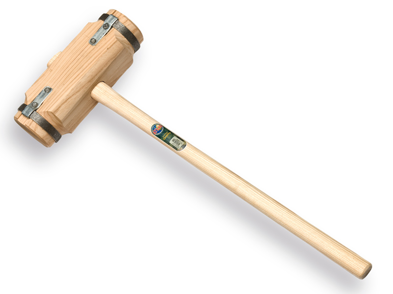 Maillet a poteaux frison - Maillet pour poteaux ATLAS, bois de frêne laminé, anneaux en acier et ferrures latérales, manche ovale 100 cm