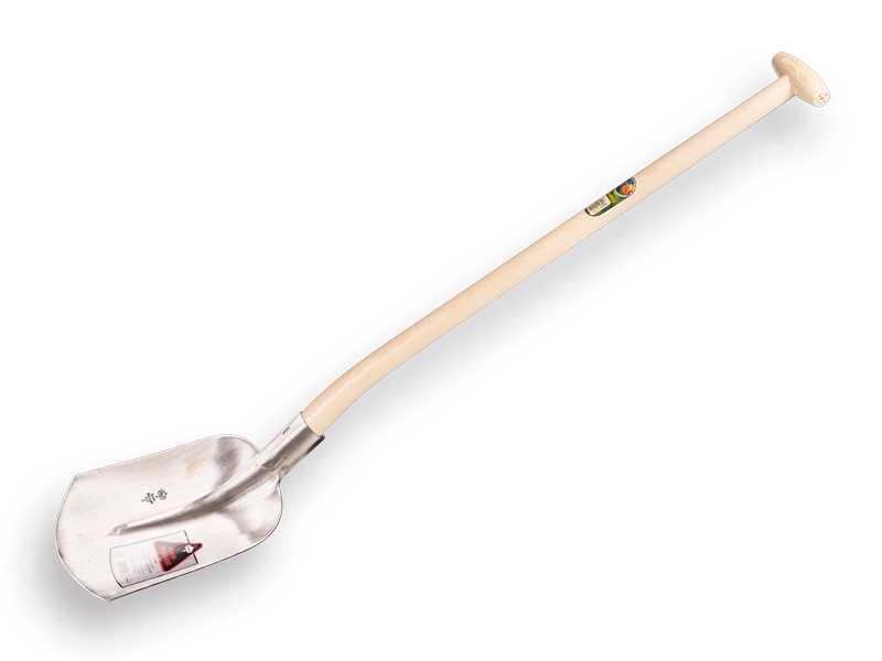 [700287] Scoop shovel RUHR BRILLANT 1/2 0, hardened and polished, with ATLAS gooseneck shovel handle 95 cm strongly bent
