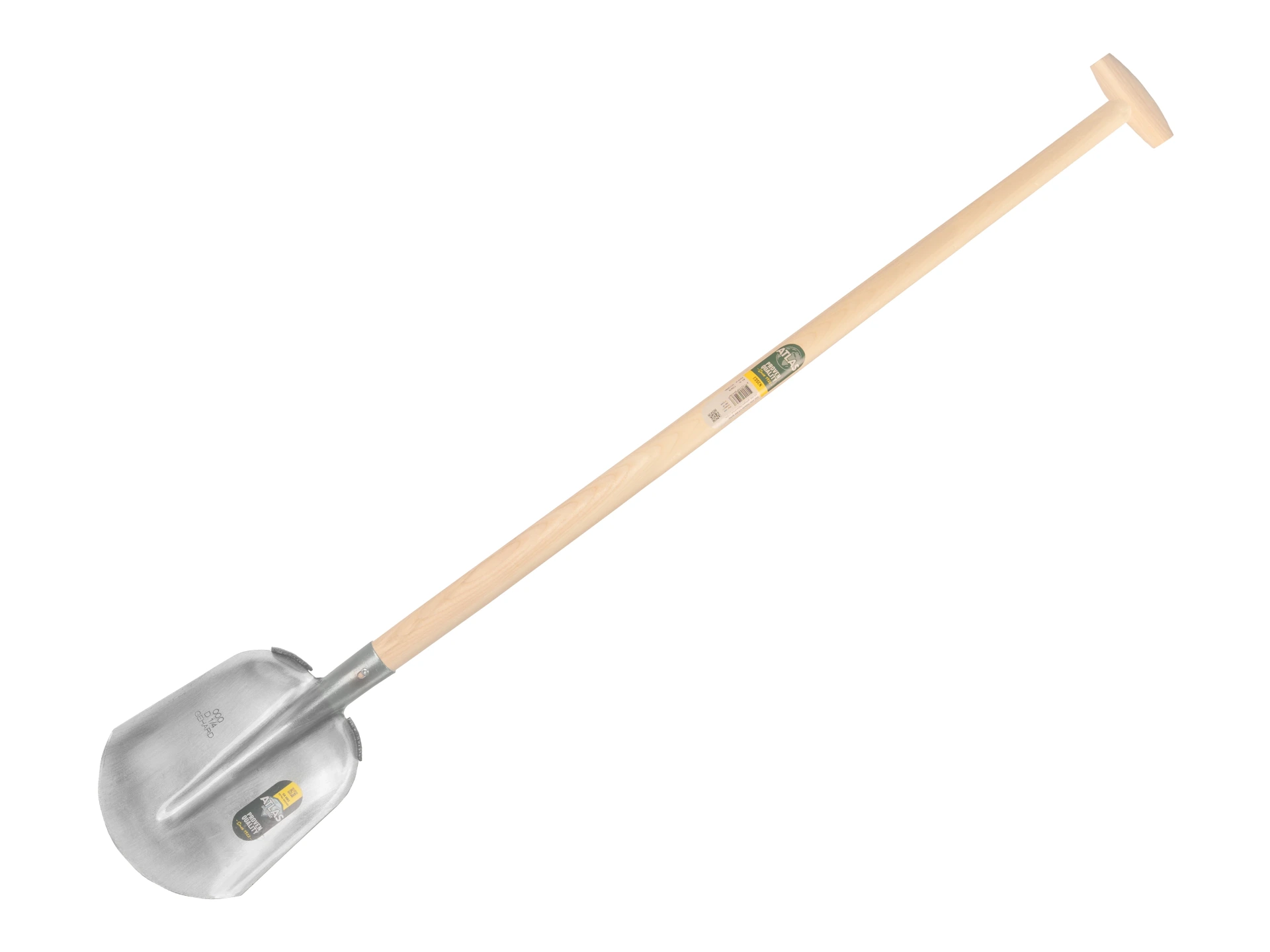 [735476] Flachrandschaufel ATLAS DIAMANT 1/4 000 gehärtet, poliert, FLACHER TRITT, mit Schwanenhals-Schaufelstiel 110 cm extra doppelt gebogen