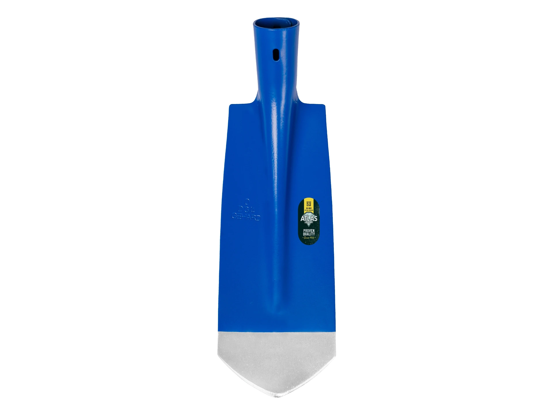 Pelle pose câble ATLAS DIAMANT 11,5 cm 3/4 bleu, dessous pointu, trempé et poli, sans manche