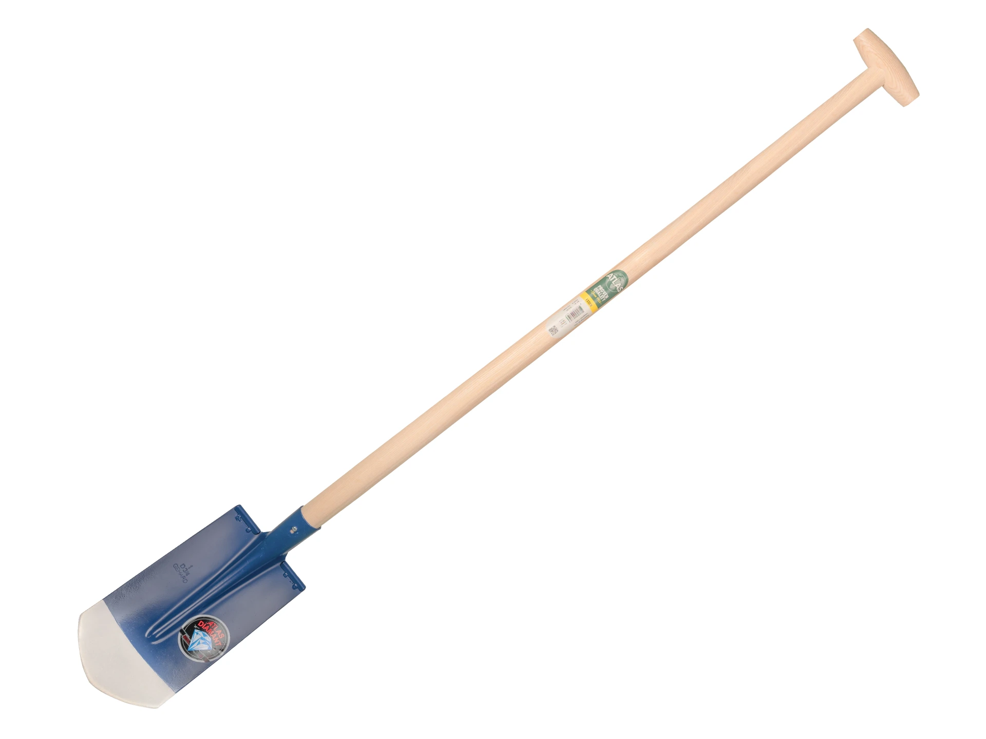Kabelschop ATLAS DIAMANT 16 cm 3/4 blauw, onderkant spits, RONDE OPSTAP, met ATLAS schopsteel 110 cm, FSC 100%