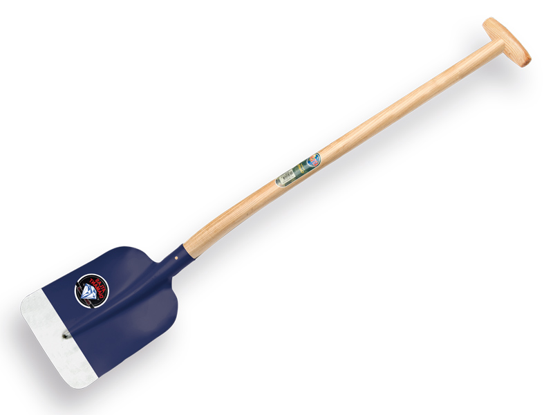 Concrete shovel ATLAS DIAMANT 1/2 0 blue rounded, with ATLAS gooseneck shovel handle 100 cm bent