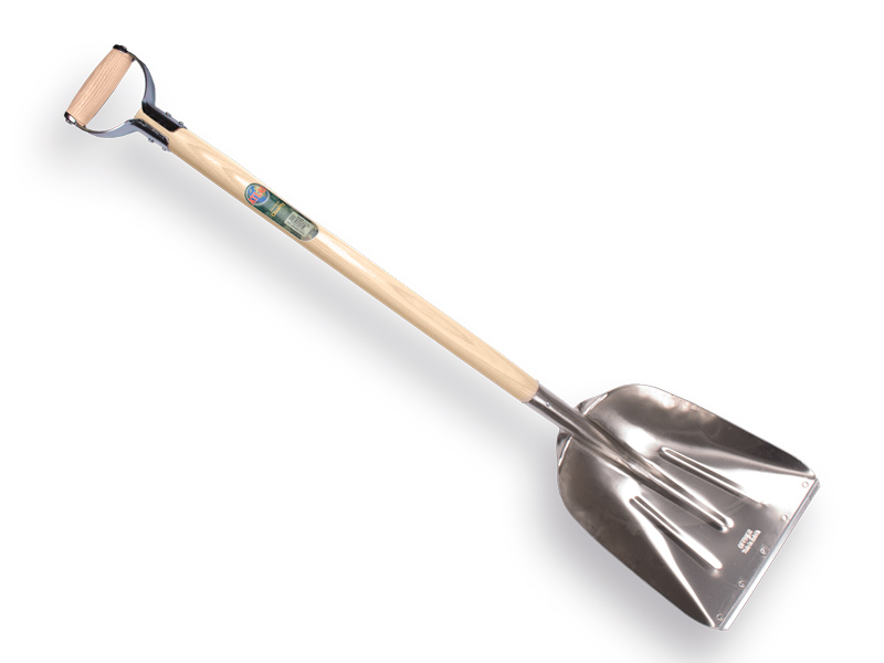 [790163] Grain shovel OFFNER aluminium with wear strip and ATLAS metal D-handle 95 cm bent, FSC 100%