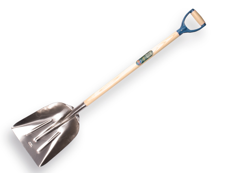 [790170] Pelle à grain OFFNER aluminium sans lame d’usure et ATLAS poignée en D en plastique 95 cm courbé, FSC 100%