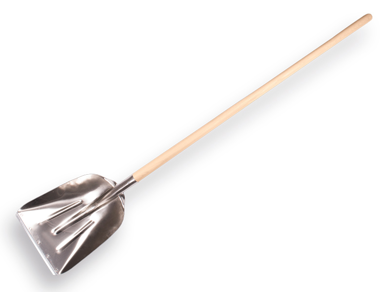 [790560] Pelle à grain ATLAS aluminium avec bande d’usure en bois de frêne manche 130 cm courbé, FSC 100%
