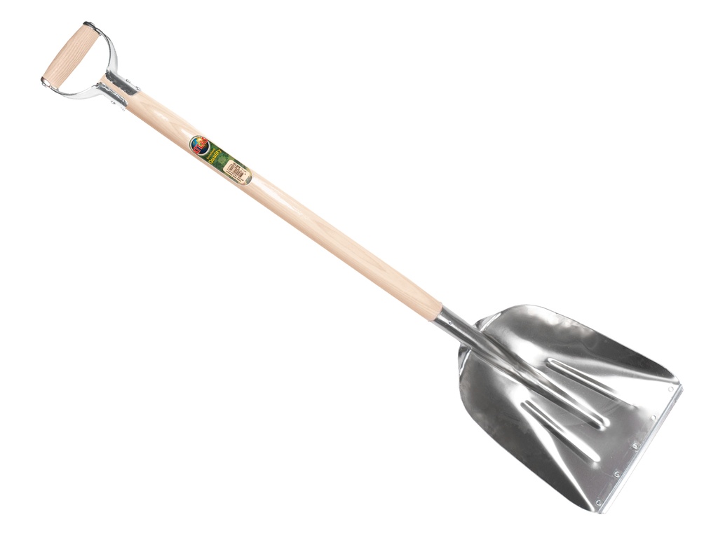 [790570] Pelle à grain ATLAS aluminium avec bande d’usure avec ATLAS manche à poignée en D métallique 95 cm courbé, FSC 100%