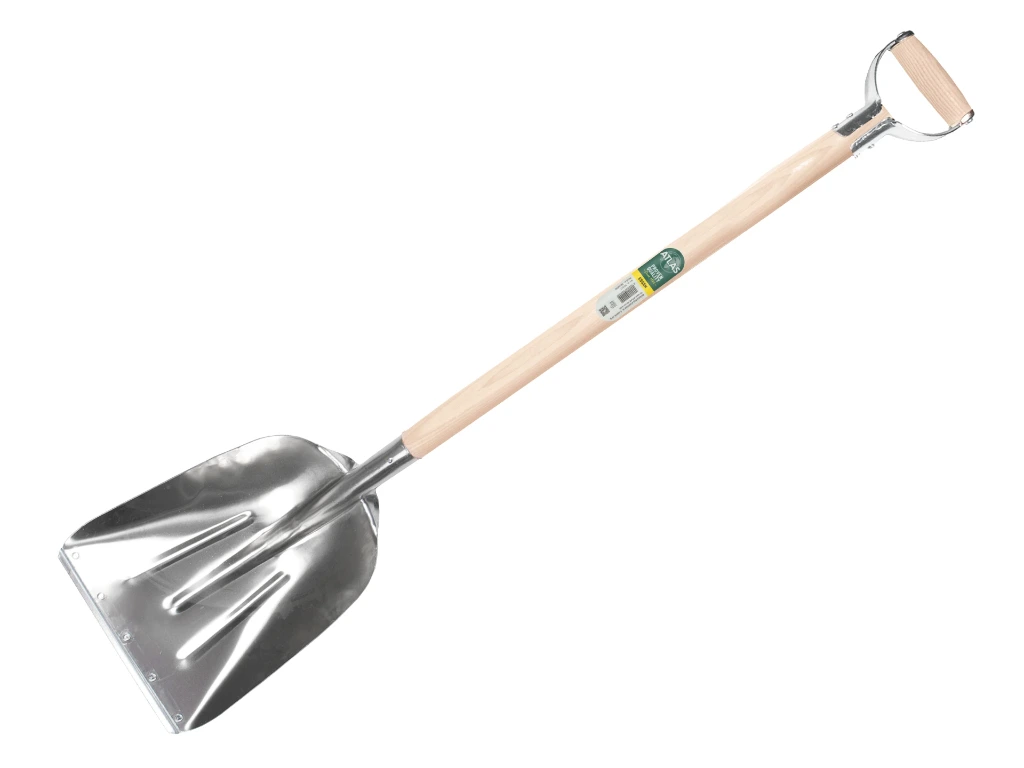 [790570] Pelle à grain ATLAS aluminium avec bande d’usure avec ATLAS manche à poignée en D métallique 95 cm courbé, FSC 100%