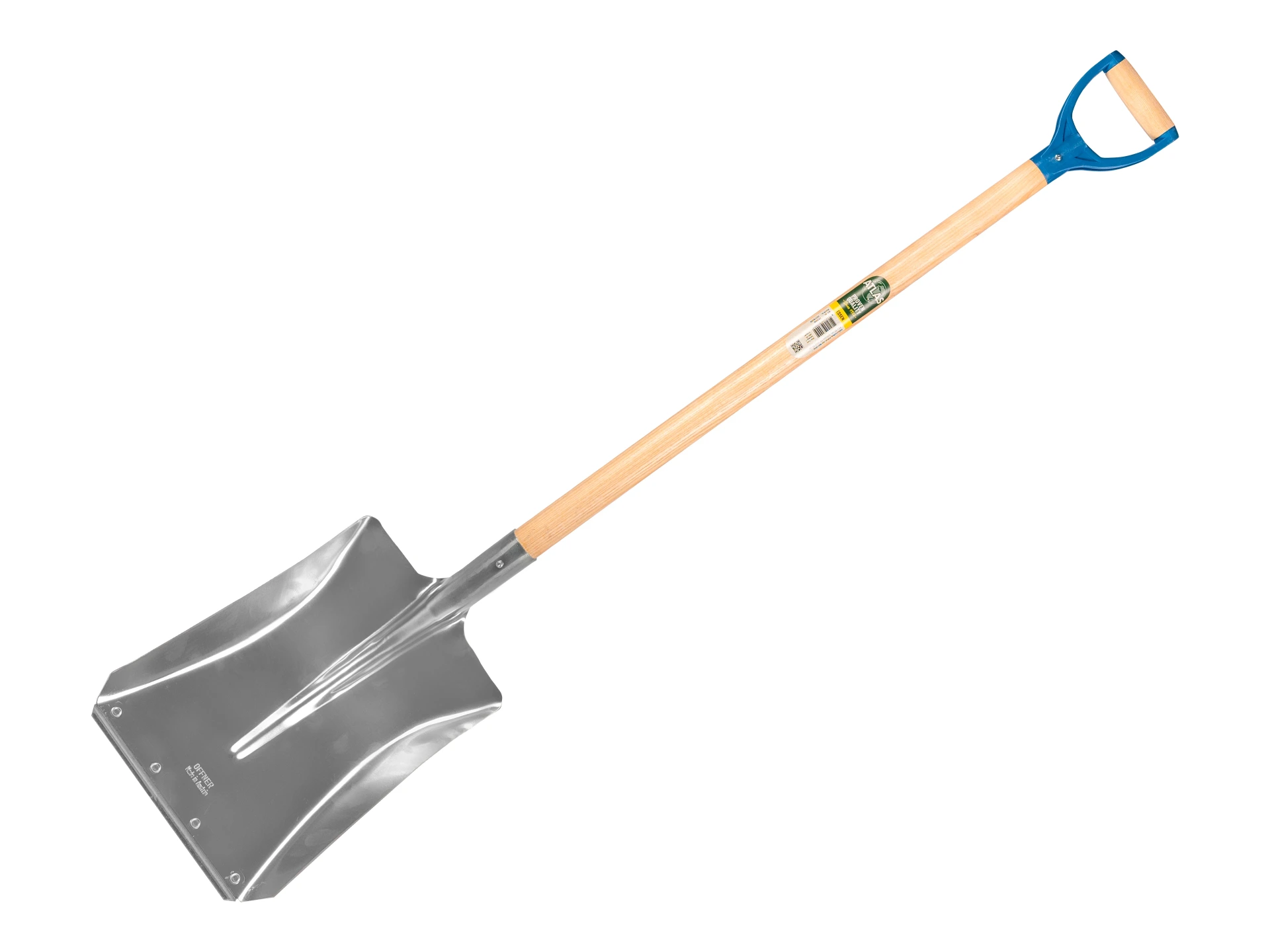[797000] Ballast shovel OFFNER aluminium with wear strip, 27 x 35 cm, ATLAS plastic D-handle 95 cm bent, FSC 100%