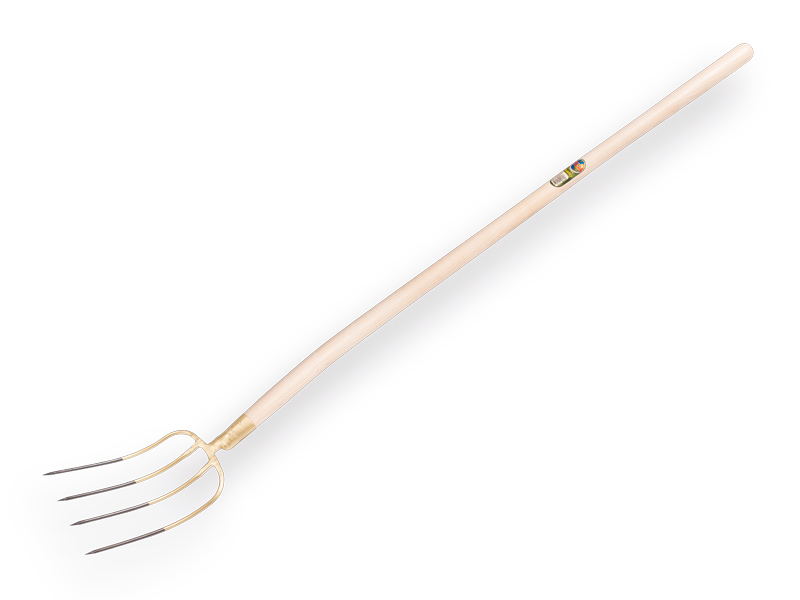 [811130] Fourche à fumier OFFNER 4 dents bronze avec douille et manche de pelle ATLAS 130 cm, FSC 100%