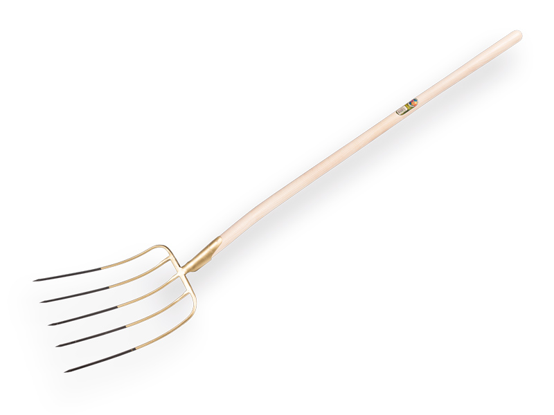[811165] Laubgabel OFFNER 5-zinkig mit Doppelfeder-Tülle, 45 cm lang, mit ATLAS Schaufelstiel 130 cm, FSC 100%