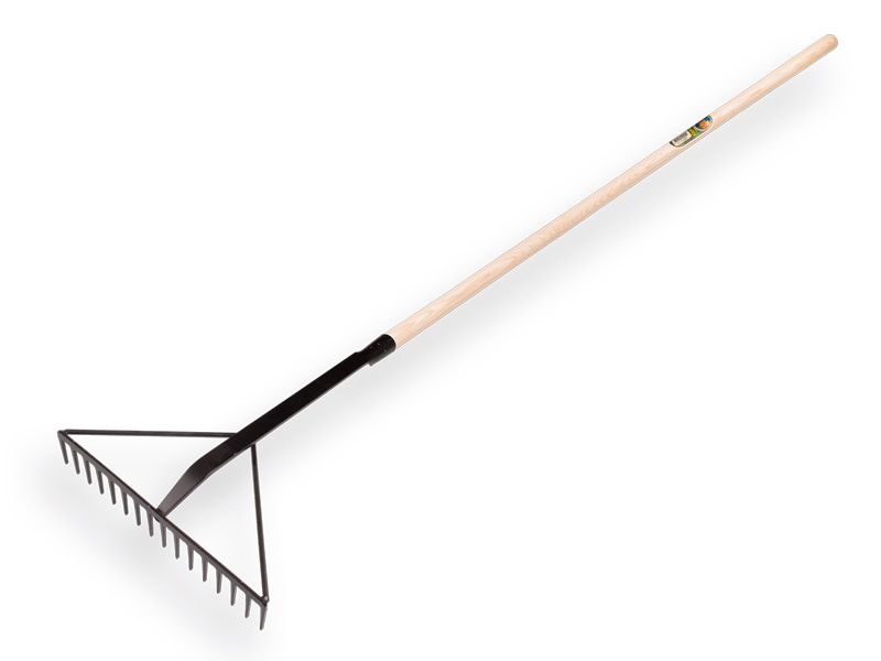 Asphalt rake ATLAS reinforced black, 16 tines with socket 60 cm and ash wood handle 130 cm