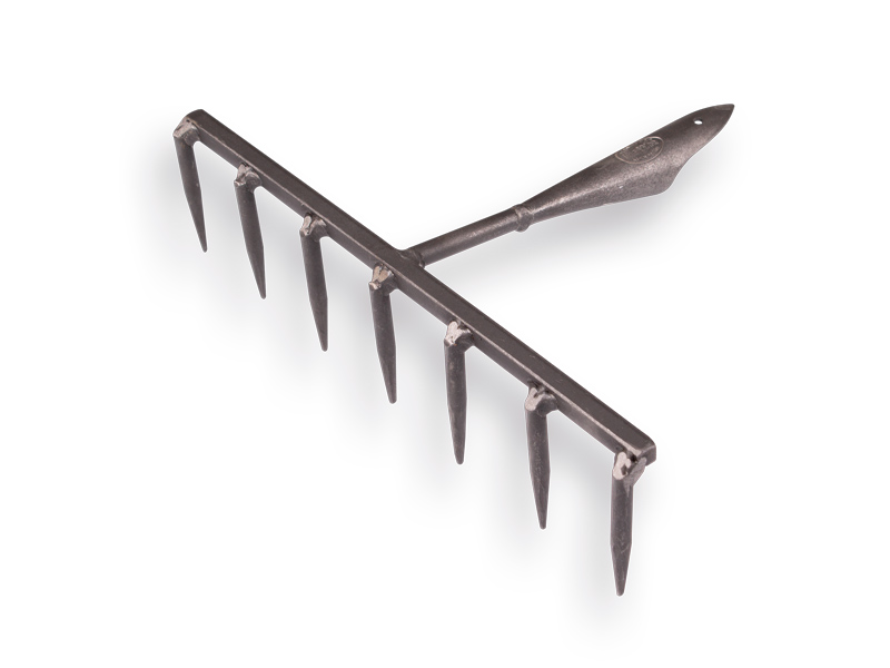 Seed rake DE WIT forged with 7 round tines, without handle