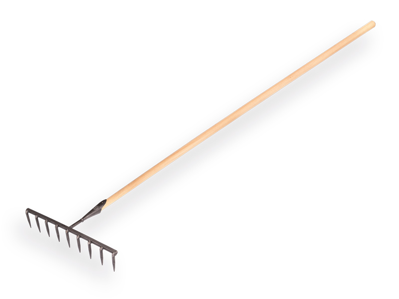 Seed rake DE WIT forged with 9 round tines and ATLAS handle 160 x 3.2 cm