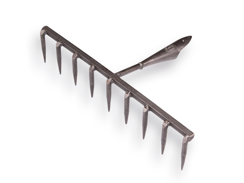 Seed rake DE WIT forged with 9 round tines, without handle