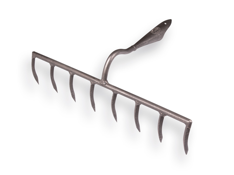 Râteau de maçon DE WIT forgé avec 8 dents courbées, sans manche