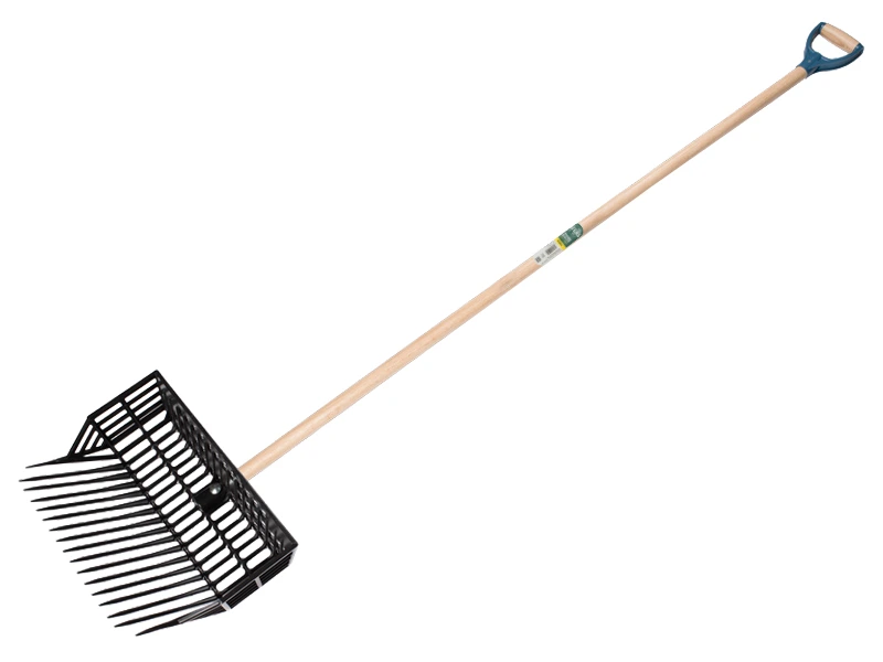 [827011] Fourche à fumier ATLAS en plastique, à dents fines avec panier et manche ATLAS 140 x 2,8 cm et poignée en D