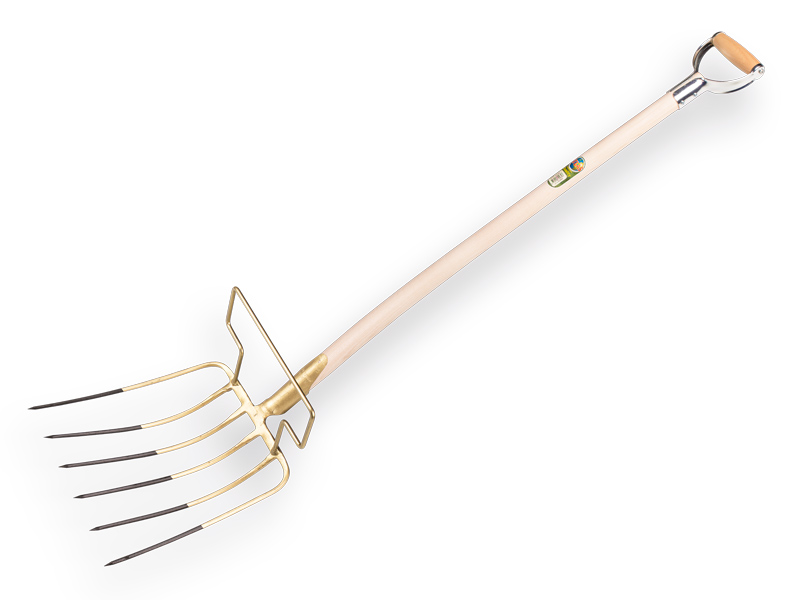 [842007] Fourche à feuilles OFFNER 6 dents avec étrier et manche à poignée en D métallique ATLAS 110 cm, FSC 100%