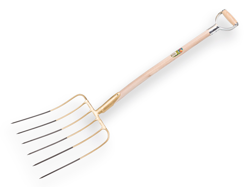 Silage fork OFFNER 6 tines, 43 cm long, with straight open socket and ATLAS metal D-handle 95 cm