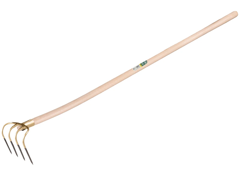 Crochet à fumier OFFNER avec 4 dents courtes 13 cm, douille et manche ATLAS courbé 140 cm, FSC 100%
