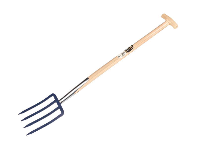 [862100] Digging fork Jimmy 4-prong blue, with ash wood T-handle 85 cm