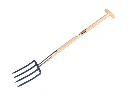 Fourche bêche Jimmy 4 dents bleue, avec manche de bêche en T en bois de frêne 85 cm