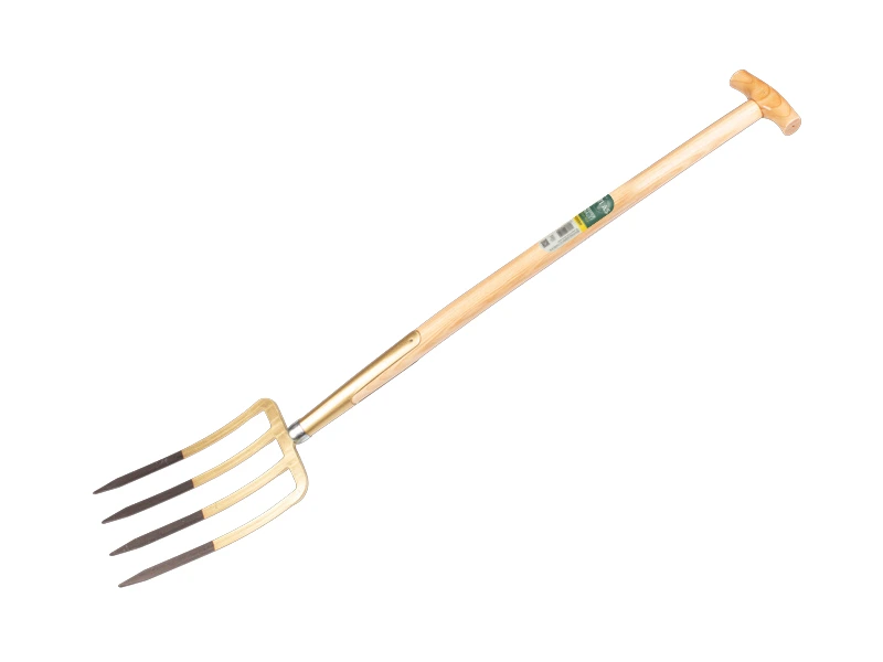 [862130] Fourche bêche OFFNER 4 dents bronze, modèle lourd avec douille et manche de bêche en T ATLAS 90 cm